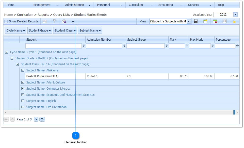 Student Marks Sheets Query List Example