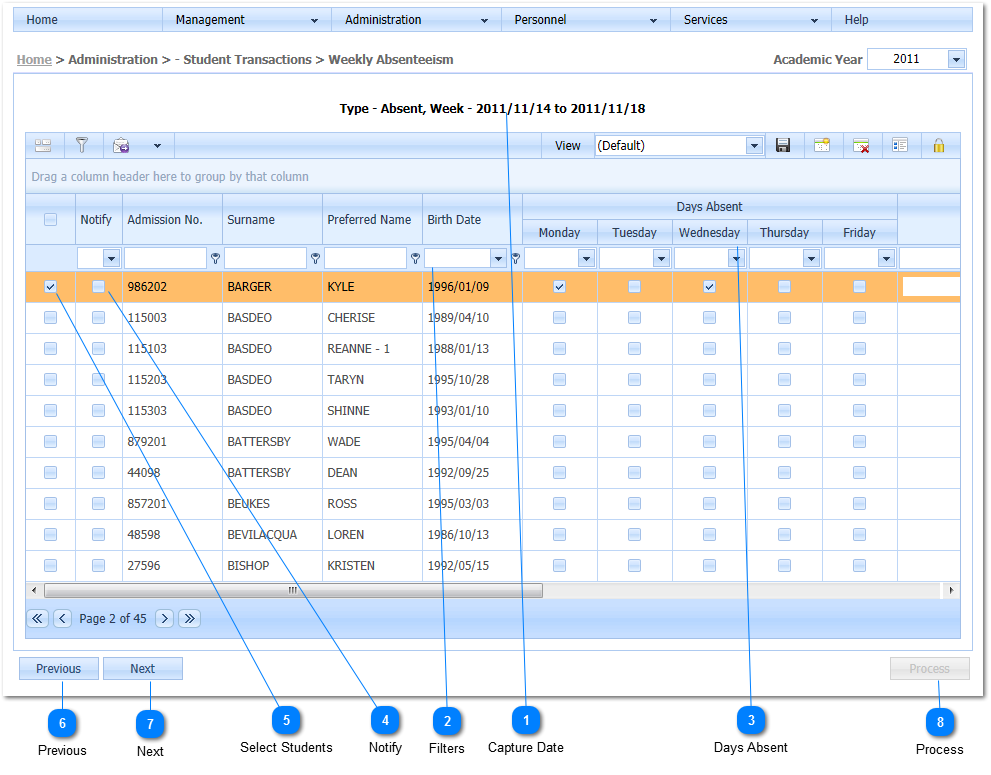 Weekly Absenteeism Capturing Page