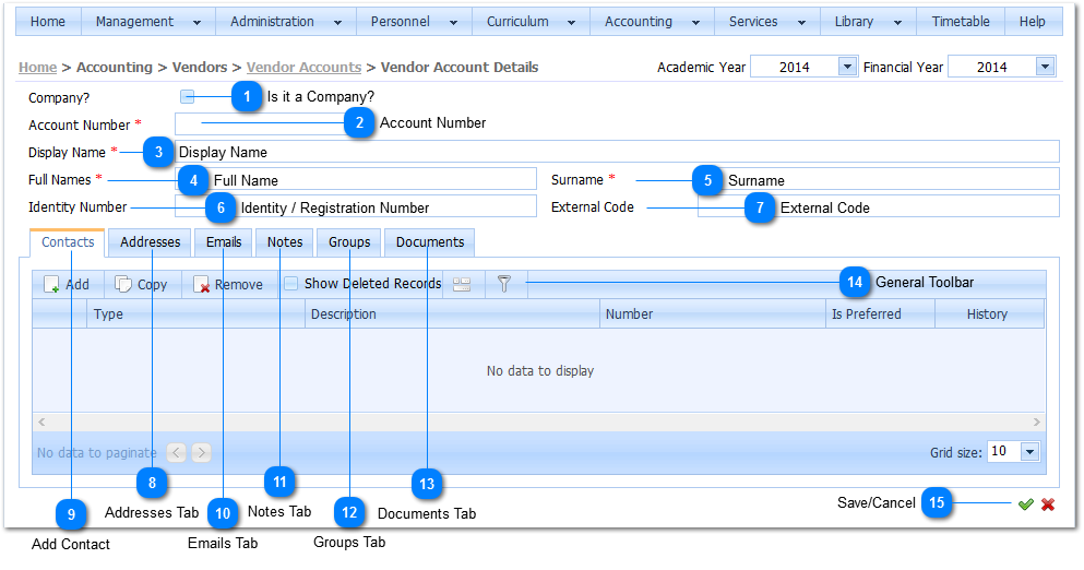 Vendor Account Details